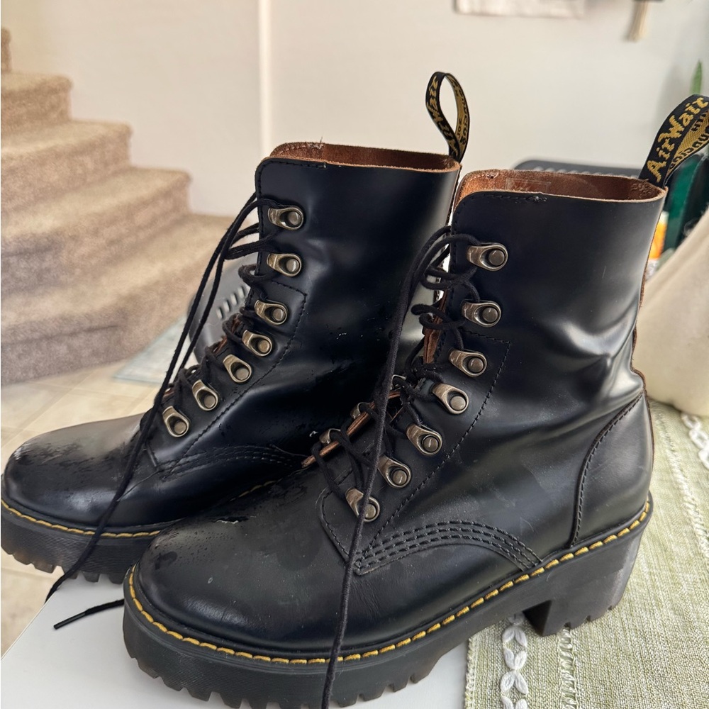 Dr. Martens Leona 7 Hook Boot Black Leather Combat Boots